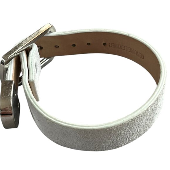 Rustic Cuff White Suede Leather Buckle Logo Adjustable Bracelet - Picture 2 of 4